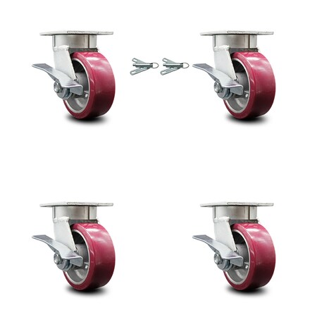 Service Caster 5 Inch Kingpinless Poly on Aluminum Wheel Caster Brakes 2 Swivel Locks SCC, 4PK SCC-KP30S520-PAR-SLB-BSL-2-SLB-2